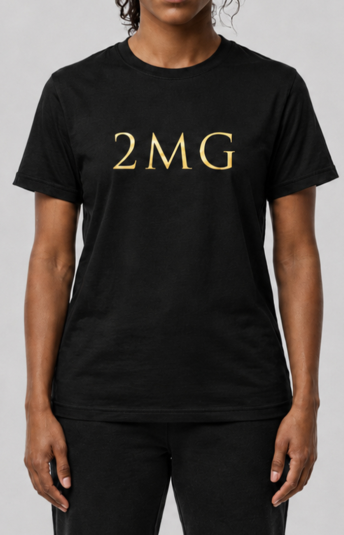 Women's Blk with Gold Text 2MG T-Shirt